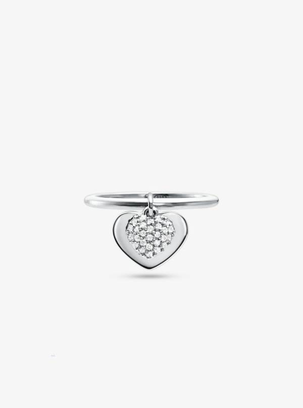 Damske Prstene Michael Kors Precious Metal-Plated Sterling Silver Pavé Heart Strieborne - Šperky Michael Kors Obchod | YBIGC-0731